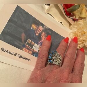 SAJEN BEAUTIFUL VINTAGE 925 SOLID STERLING SILVER BLUE TOPAZ SPRAY RING SIZE 6.5